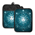 Geometric Celestial Sun And Moon Print Pot Holders With Pocket