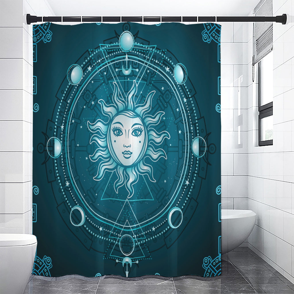 Geometric Celestial Sun And Moon Print Premium Shower Curtain