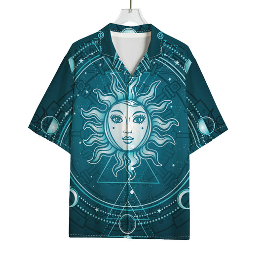 Geometric Celestial Sun And Moon Print Rayon Hawaiian Shirt