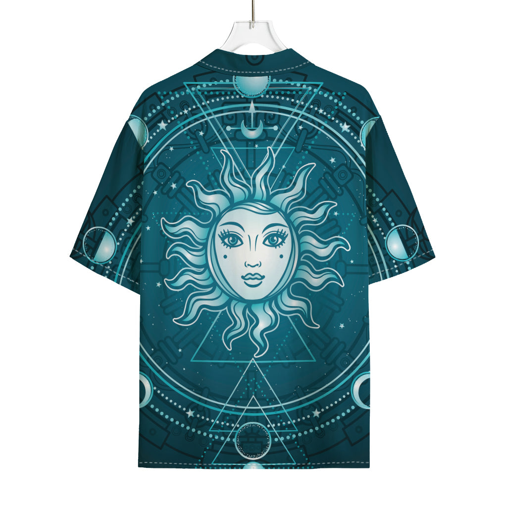 Geometric Celestial Sun And Moon Print Rayon Hawaiian Shirt