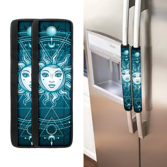 Geometric Celestial Sun And Moon Print Refrigerator Handle Covers