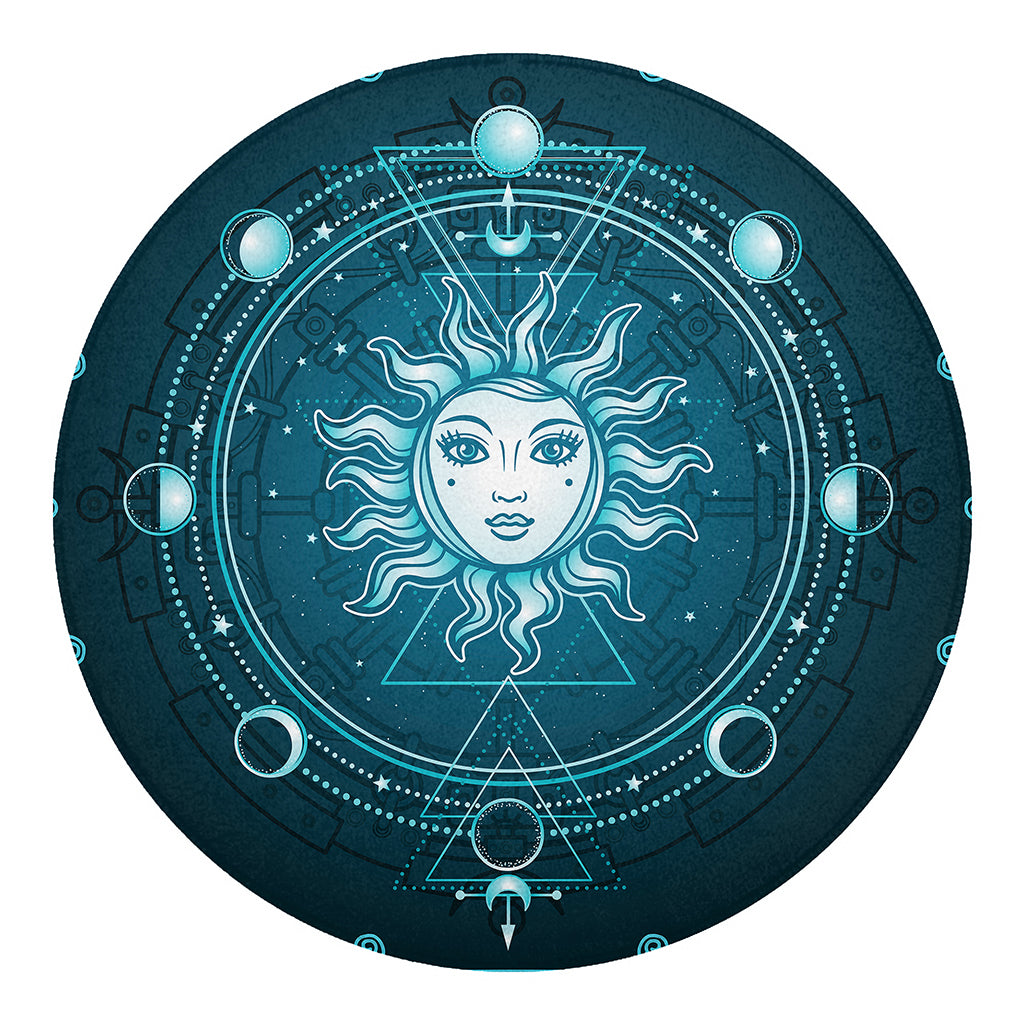 Geometric Celestial Sun And Moon Print Round Blanket
