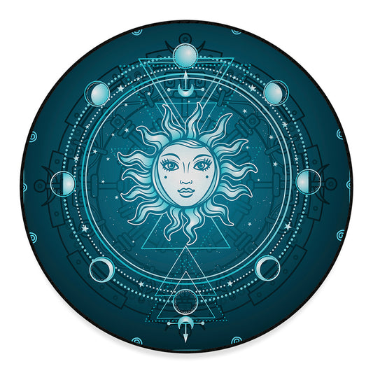 Geometric Celestial Sun And Moon Print Round Floor Mat