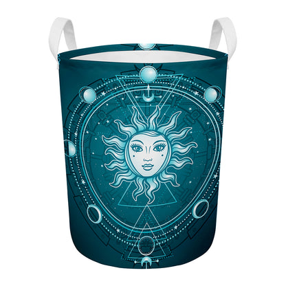 Geometric Celestial Sun And Moon Print Round Laundry Basket