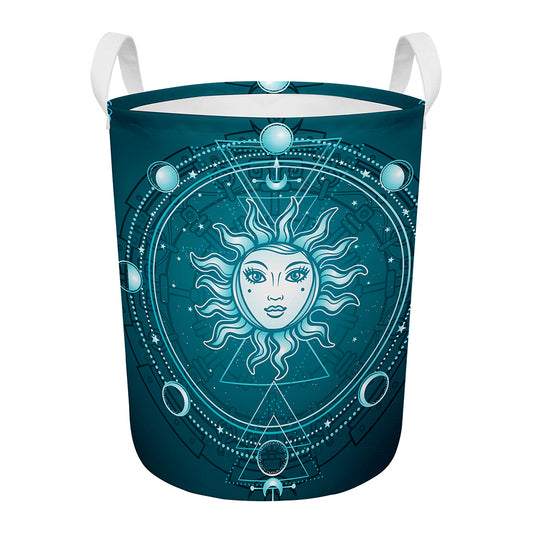 Geometric Celestial Sun And Moon Print Round Laundry Basket