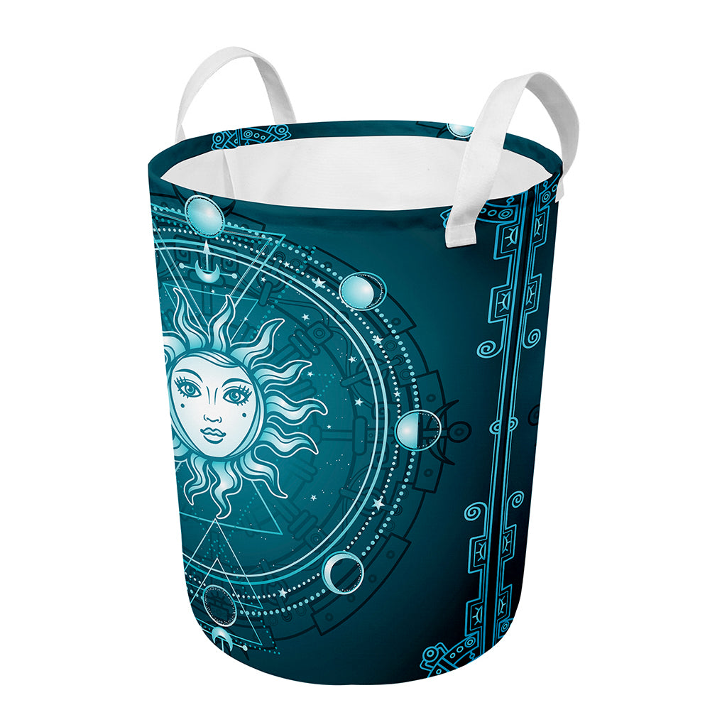 Geometric Celestial Sun And Moon Print Round Laundry Basket