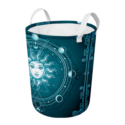 Geometric Celestial Sun And Moon Print Round Laundry Basket