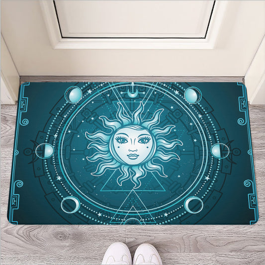 Geometric Celestial Sun And Moon Print Rubber Doormat