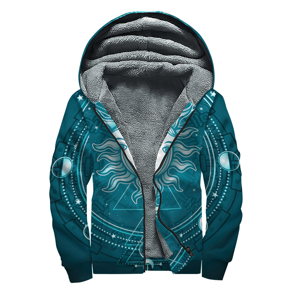 Geometric Celestial Sun And Moon Print Sherpa Lined Zip Up Hoodie