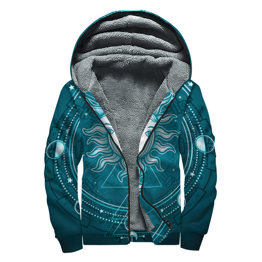 Geometric Celestial Sun And Moon Print Sherpa Lined Zip Up Hoodie