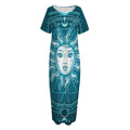 Geometric Celestial Sun And Moon Print Short Sleeve Long Nightdress