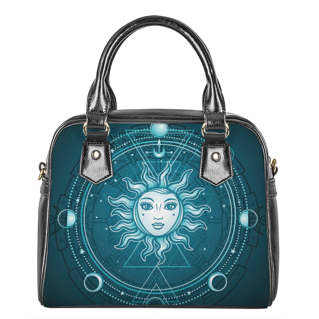 Geometric Celestial Sun And Moon Print Shoulder Handbag