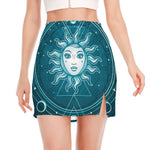 Geometric Celestial Sun And Moon Print Side Slit Mini Skirt
