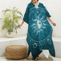 Geometric Celestial Sun And Moon Print Silk V-Neck Kaftan Dress