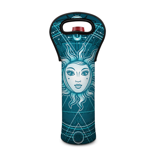 Geometric Celestial Sun And Moon Print Single Neoprene Wine Tote