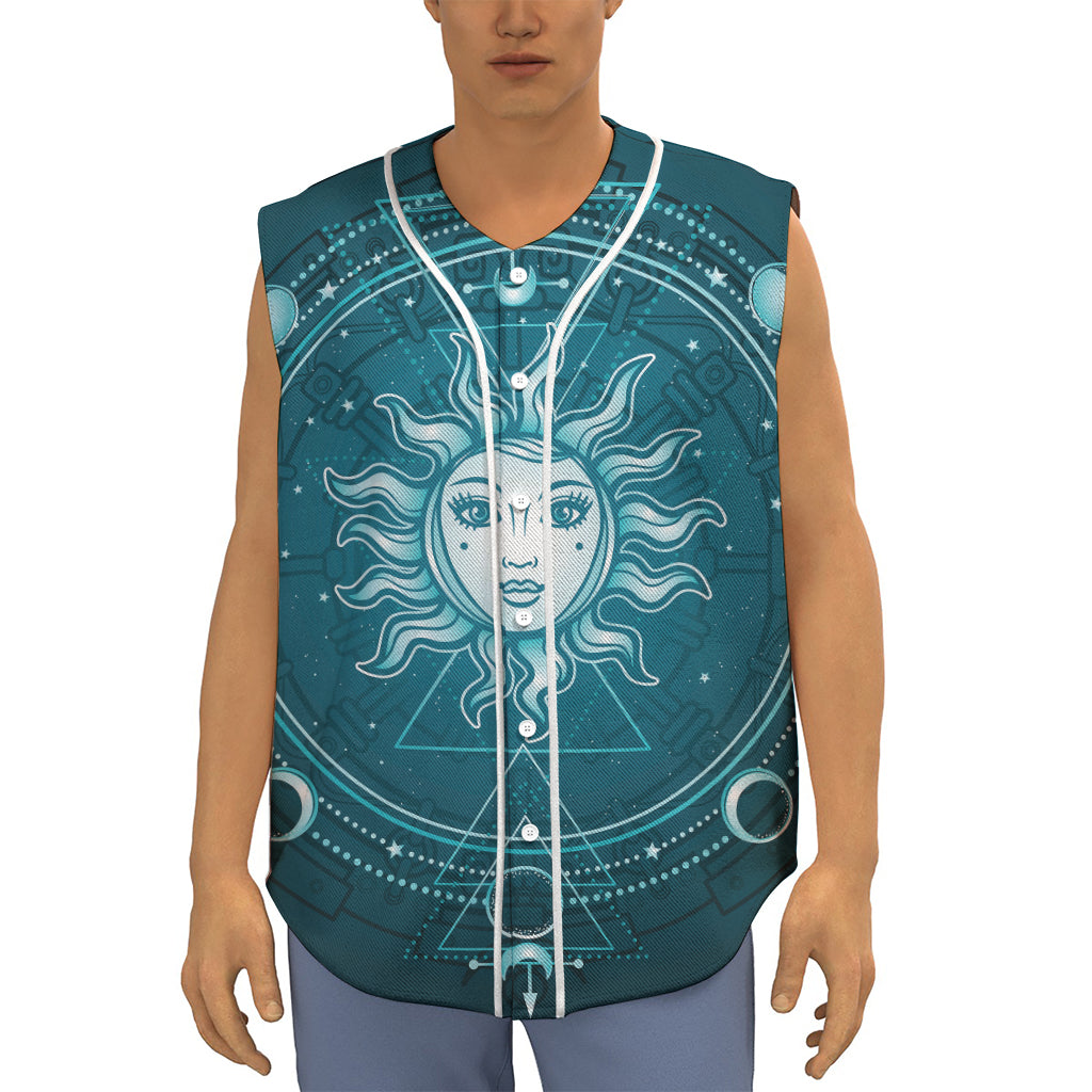 Geometric Celestial Sun And Moon Print Sleeveless Baseball Jersey