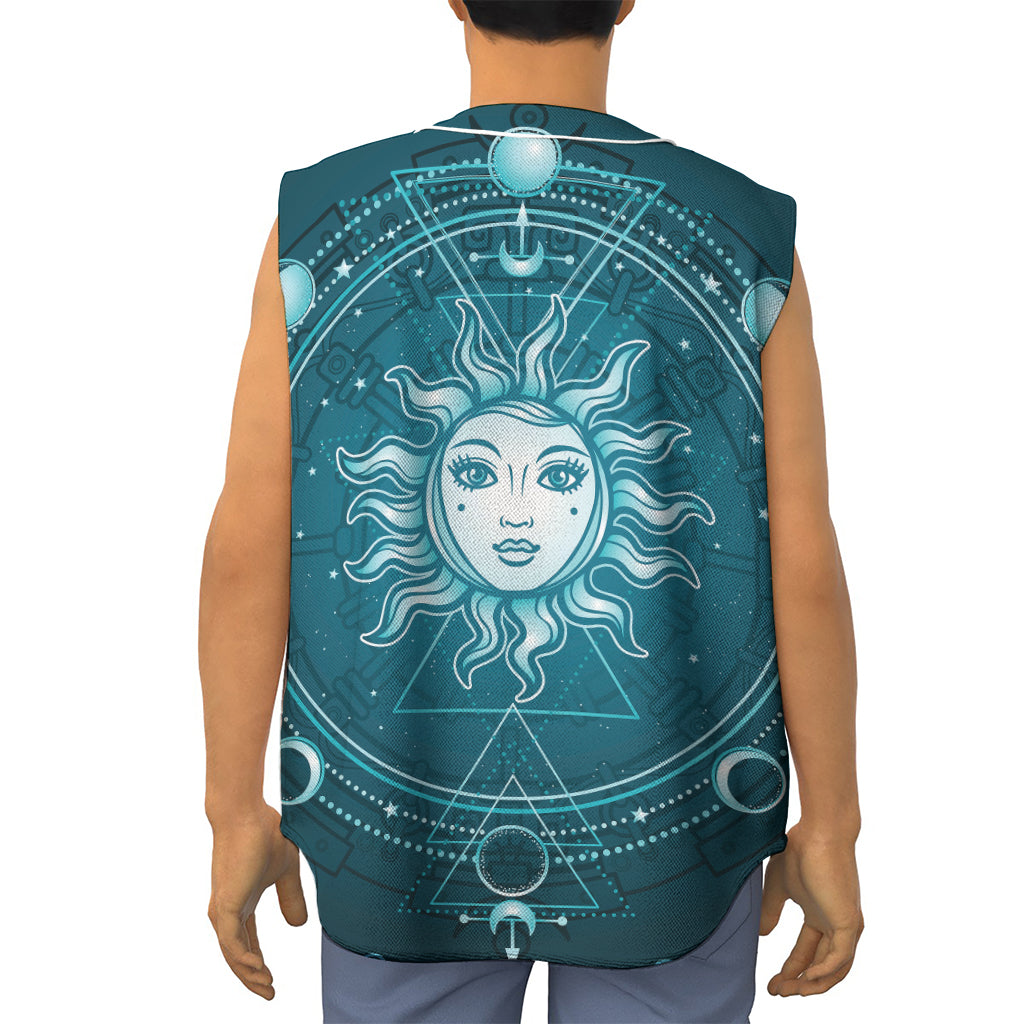 Geometric Celestial Sun And Moon Print Sleeveless Baseball Jersey