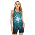 Geometric Celestial Sun And Moon Print Sleeveless One Piece Swimsuit