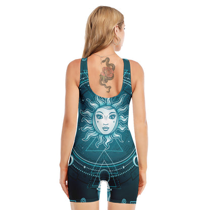 Geometric Celestial Sun And Moon Print Sleeveless One Piece Swimsuit