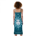 Geometric Celestial Sun And Moon Print Slim Fit Midi Cami Dress