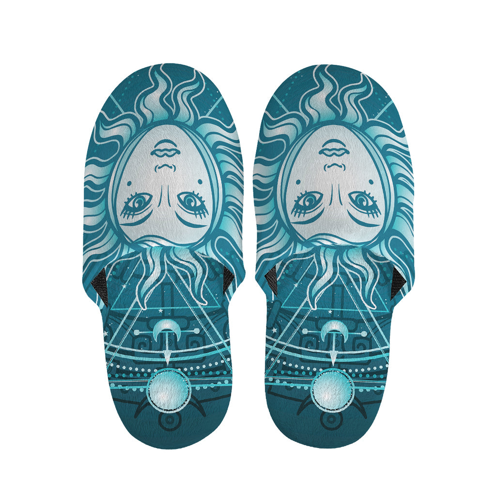Geometric Celestial Sun And Moon Print Slippers