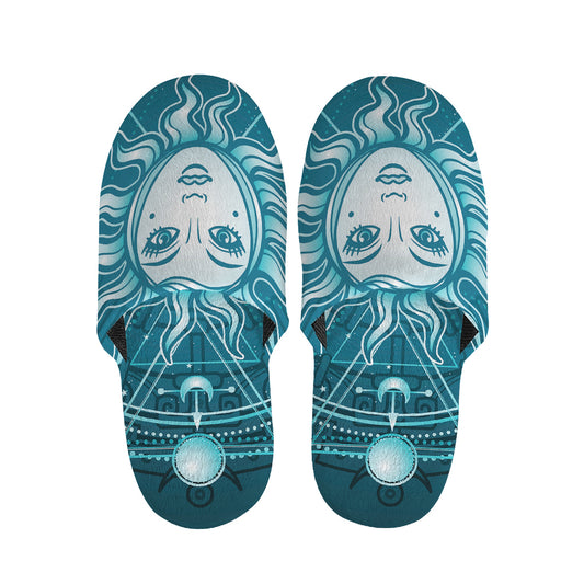 Geometric Celestial Sun And Moon Print Slippers