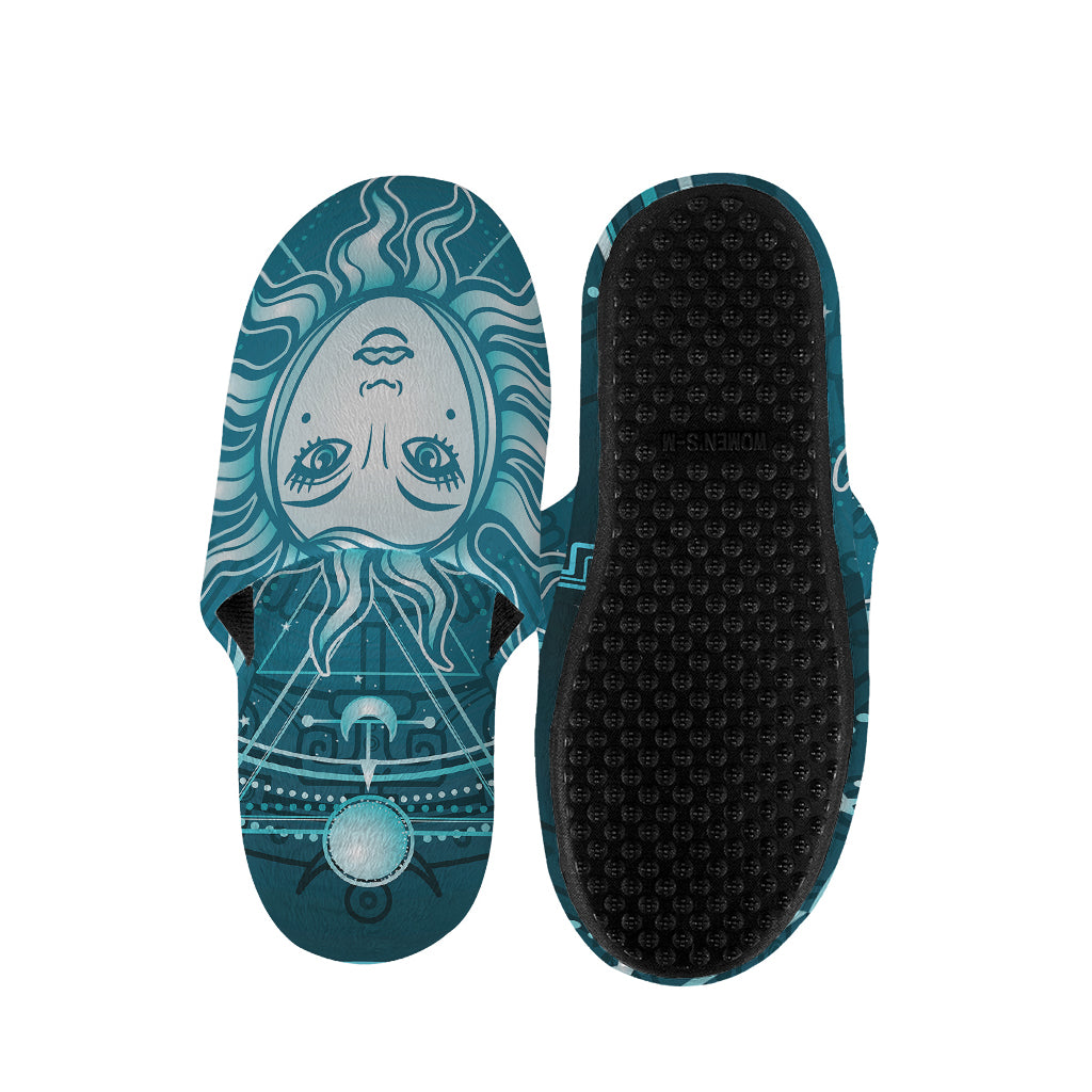Geometric Celestial Sun And Moon Print Slippers