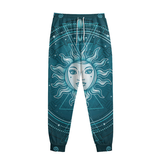 Geometric Celestial Sun And Moon Print Sweatpants