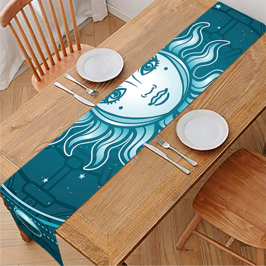 Geometric Celestial Sun And Moon Print Table Runner