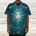 Geometric Celestial Sun And Moon Print Textured Short Sleeve Shirt