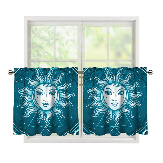 Geometric Celestial Sun And Moon Print Tier Curtains