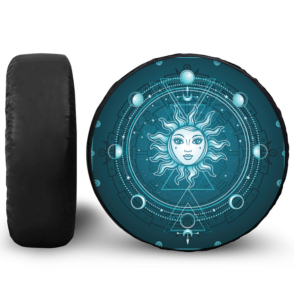 Geometric Celestial Sun And Moon Print Tire Cover