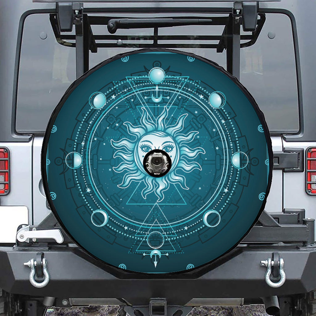 Geometric Celestial Sun And Moon Print Tire Cover With Camera Hole