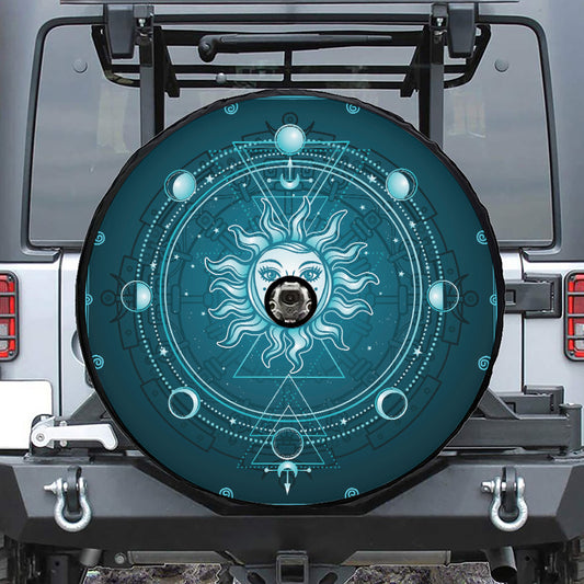 Geometric Celestial Sun And Moon Print Tire Cover With Camera Hole