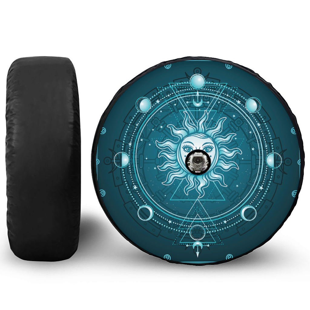 Geometric Celestial Sun And Moon Print Tire Cover With Camera Hole