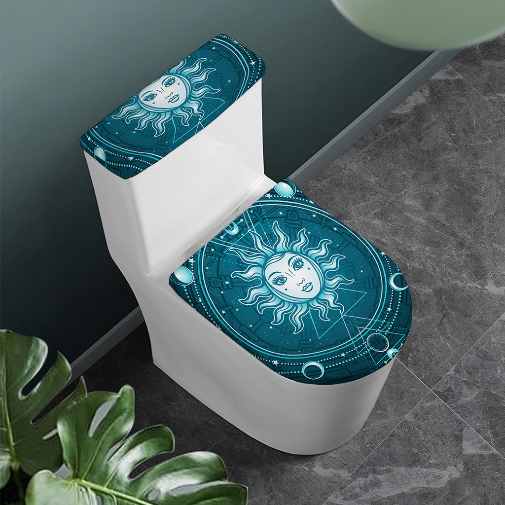 Geometric Celestial Sun And Moon Print Toilet Lid And Tank Cover Set