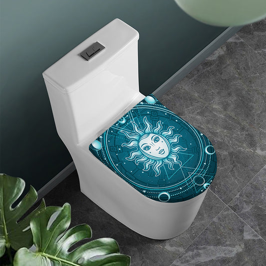 Geometric Celestial Sun And Moon Print Toilet Lid Cover