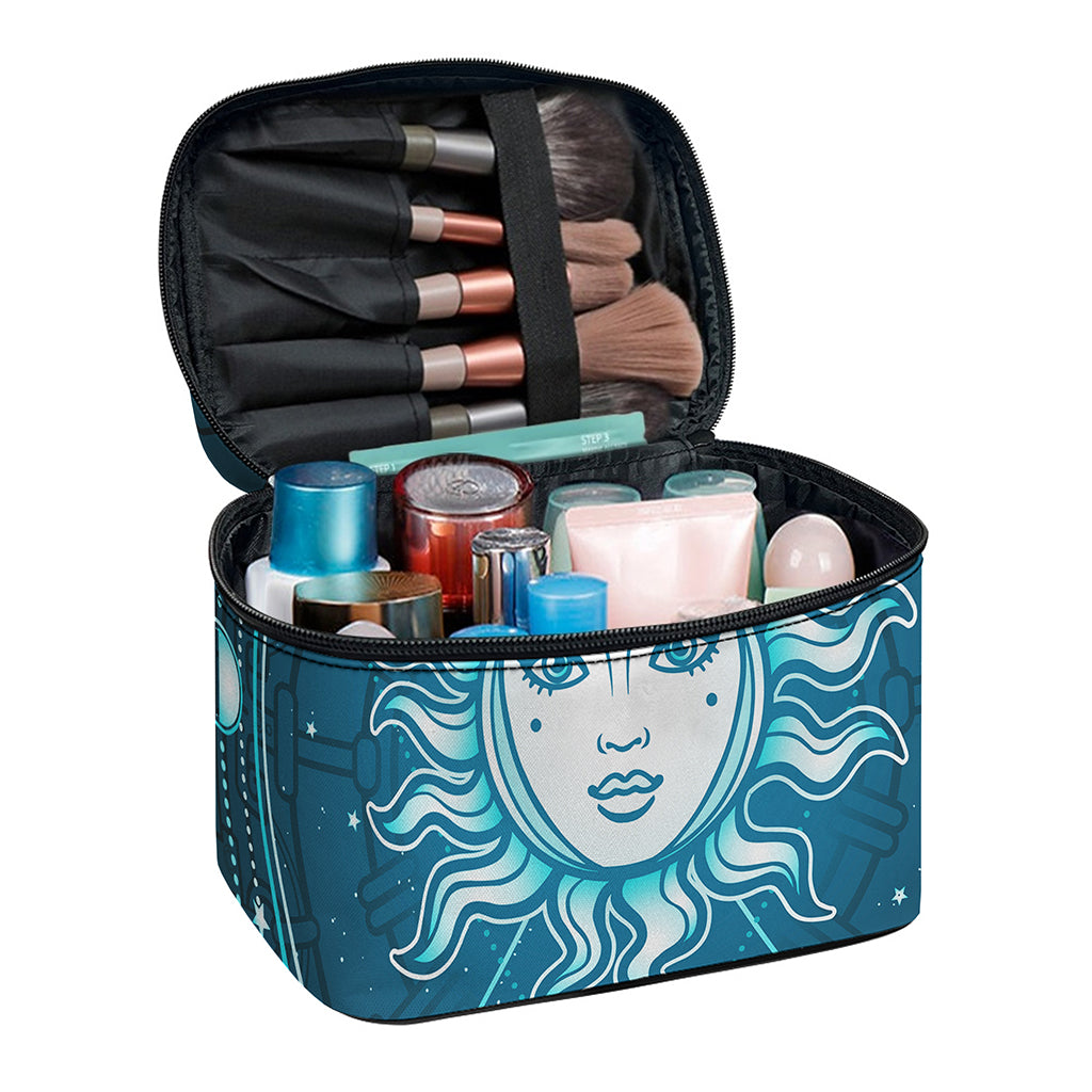 Geometric Celestial Sun And Moon Print Travel Makeup Bag