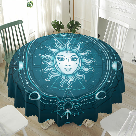 Geometric Celestial Sun And Moon Print Waterproof Round Tablecloth