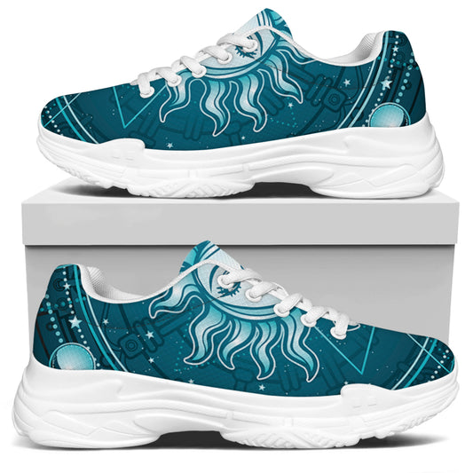 Geometric Celestial Sun And Moon Print White Chunky Shoes
