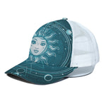 Geometric Celestial Sun And Moon Print White Mesh Trucker Cap