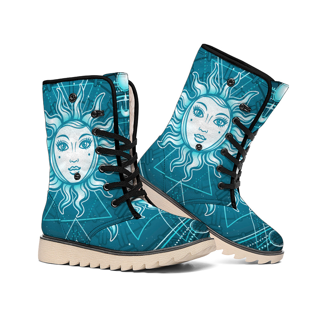 Geometric Celestial Sun And Moon Print Winter Boots