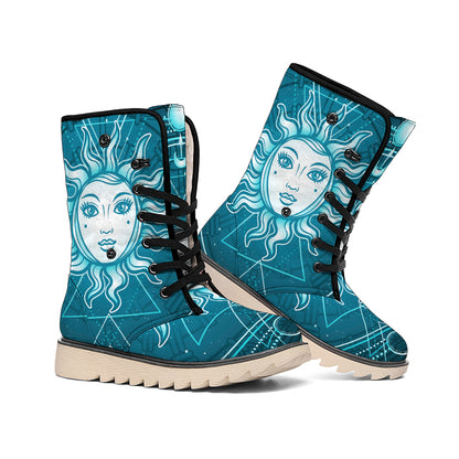 Geometric Celestial Sun And Moon Print Winter Boots