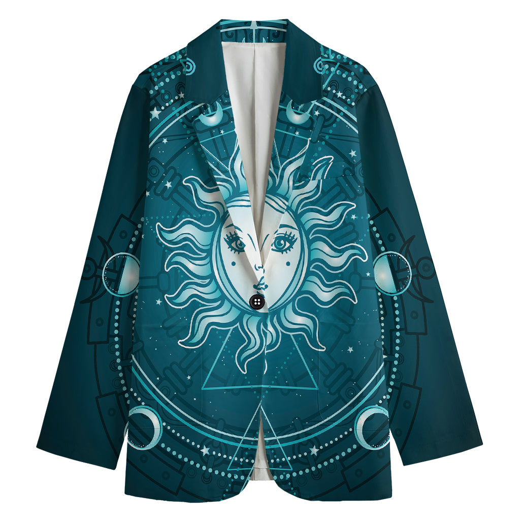 Geometric Celestial Sun And Moon Print Women's Blazer