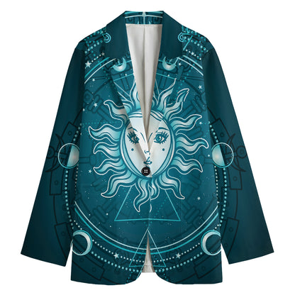 Geometric Celestial Sun And Moon Print Women's Blazer