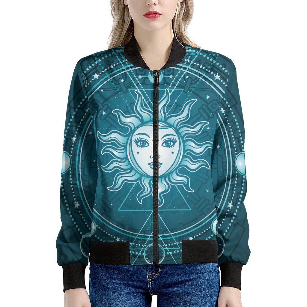 Geometric Celestial Sun And Moon Print Women's Bomber Jacket