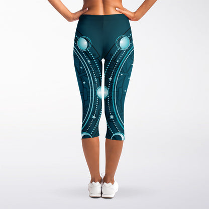 Geometric Celestial Sun And Moon Print Women's Capri Leggings