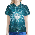 Geometric Celestial Sun And Moon Print Women's Polo Shirt