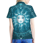 Geometric Celestial Sun And Moon Print Women's Polo Shirt