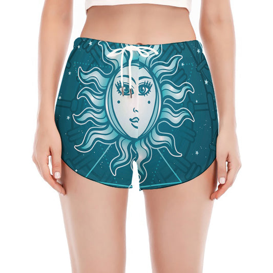 Geometric Celestial Sun And Moon Print Women's Split Running Shorts